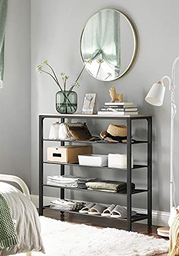 VASAGLE skohylde, m. 4 mesh-hylder - greige spnplade og sort stl