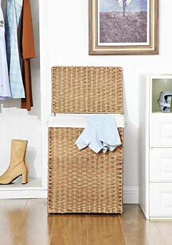 SONGMICS vasketjskurv, m. lg, hndtag, foldbar, aftagelig for - bomuld og natur polyrattan