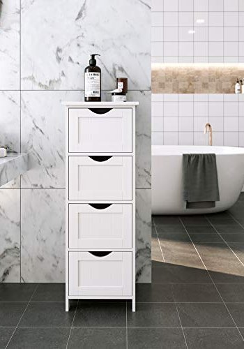 VASAGLE badevrelsesskab, m. 4 skuffer - hvid MDF