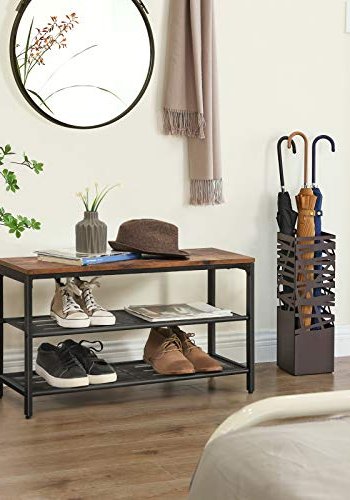 VASAGLE skohylde, m. 2 mesh-hylder - brun spnplade og sort stl