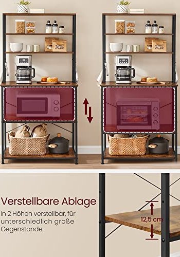 VASAGLE kkkenreol, m. 6 S-kroge og 6 hylder - brun spnplade og sort stl