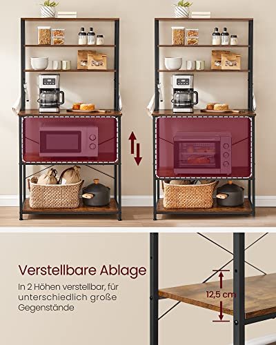 VASAGLE kkkenreol, m. 6 S-kroge og 6 hylder - brun spnplade og sort stl