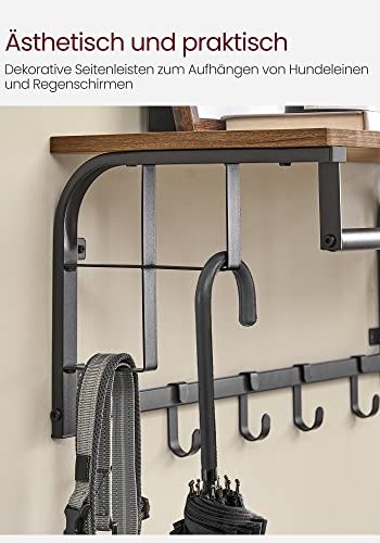 VASAGLE hattehylde, m. bjlestang og 5 aftagelige kroge - rustik brun spnplade og sort stl