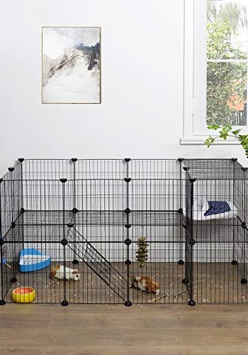 SONGMICS 2-etagers kravlegrd til kledyr, til sm dyr, marsvin, hamster, kanin - sort metal