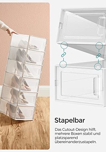 SONGMICS skoske, stabelbar, foldbar, passer op til UK strrelse 10.5 - klar/hvid plast (st med 18)