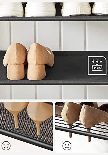 VASAGLE entréopstilling, m.  9 knager, bnk, bjlestang, 2 hylder, brun spnplade og sort stl