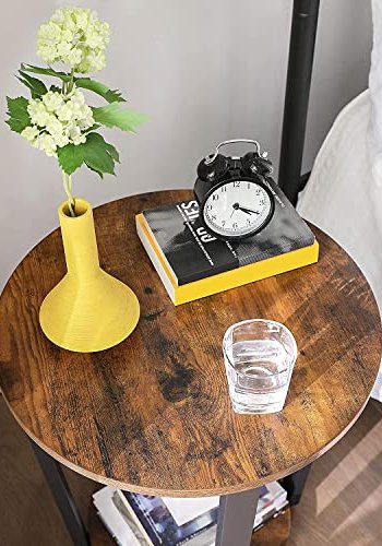 VASAGLE sidebord, m. hylde, rund - rustik brun spnplade og sort stl (50)