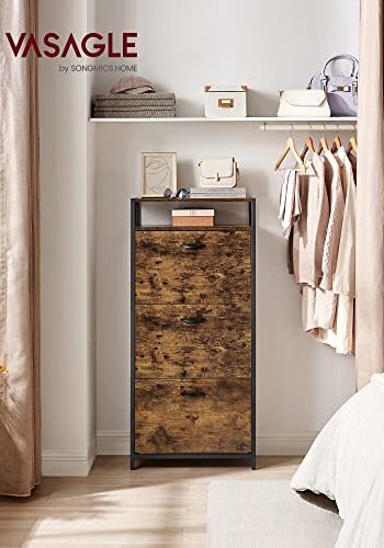 VASAGLE skoskab, m. 3 klaplger, og 1 rum - brun spnplade og sort stl