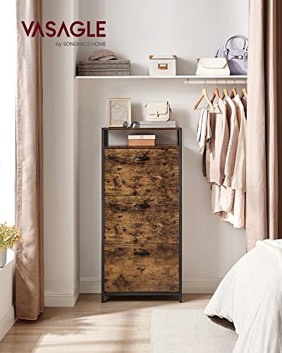 VASAGLE skoskab, m. 3 klaplger, og 1 rum - brun spnplade og sort stl