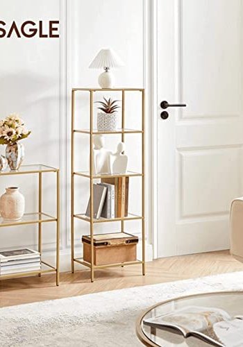 VASAGLE reol, m. 5 hylder - hrdet glas og guld stl