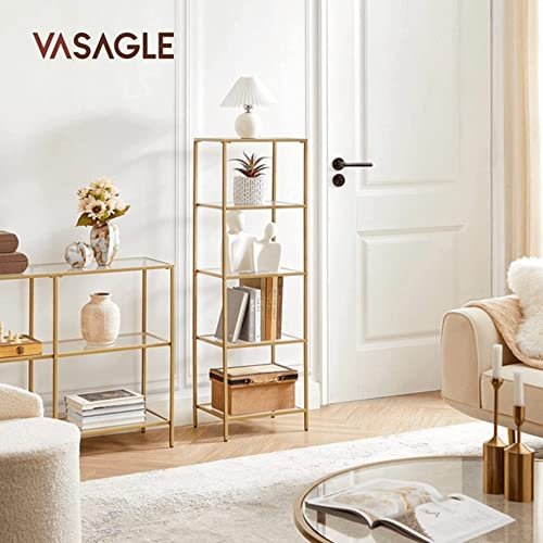 VASAGLE reol, m. 5 hylder - hrdet glas og guld stl