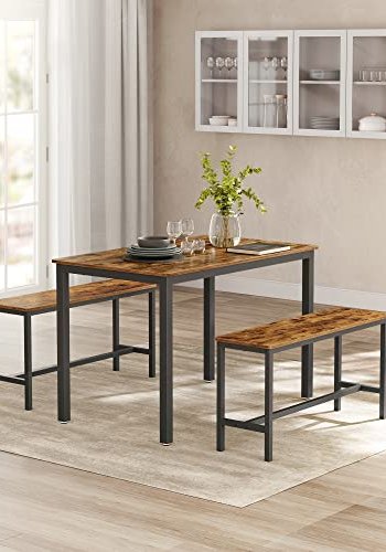 VASAGLE spisebord med 2 bnke - rustik brun spnplade og sort stl