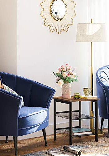 VASAGLE sidebord, m. 2 justerbare mesh-hylder - rustik brun spnplade og sort stl (40x40)