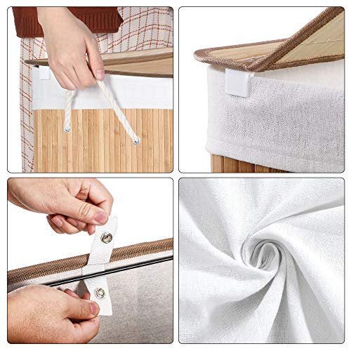 SONGMICS vasketjskurv, m, 3 sektioner, clip-on lg og hndtag - bomuld og natur bambus