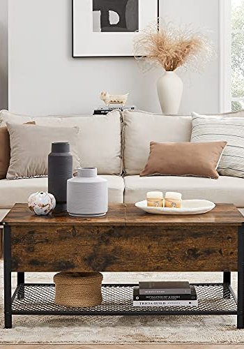 VASAGLE sofabord, m. klaplg og nethylde - rustik brun spnplade og sort stl (100x55)