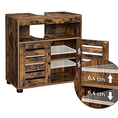 VASAGLE badevrelsesunderskab til vask, m. 2 jalousilger, 1 justerbar hylde, 1 rum - brun spnplade