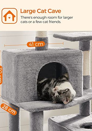 FEANDREA kradsetr, 6 niveauer, 1 stol, 2 huler, 2 pomponer, 1 hngekje - lysegr plys