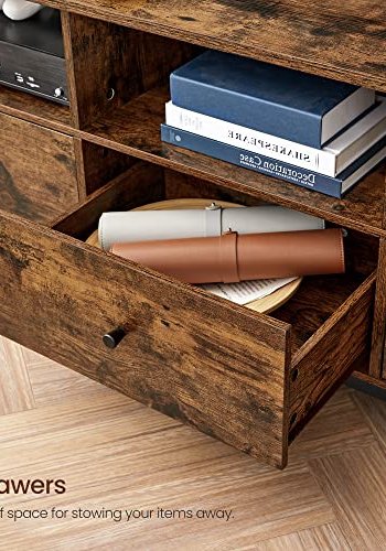 VASAGLE TV-bord, m. 3 bne rum og 3 skuffer - rustik brun spnplade og sort stl (147x40)