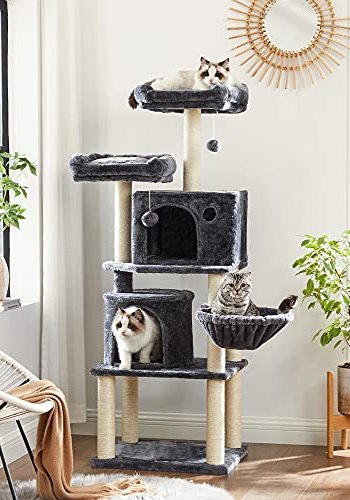 FEANDREA kradsetr, 5 niveauer, 2 platforme, 2 huler, 2 pomponer, 1 kurv - rggr plys