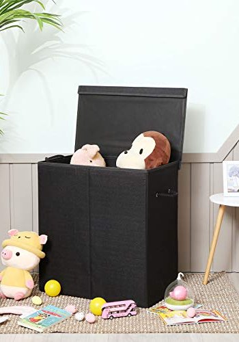 SONGMICS vasketjskurv, m. magnetisk lg, hndtag, sammenfoldelig, aftagelig liner bag - sort stof