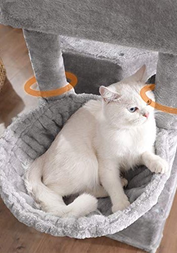 FEANDREA stor kradsetr, 8 niveauer, 2 platforme, 3 huler, 2 pomponer, 2 kurve - lysegr plys