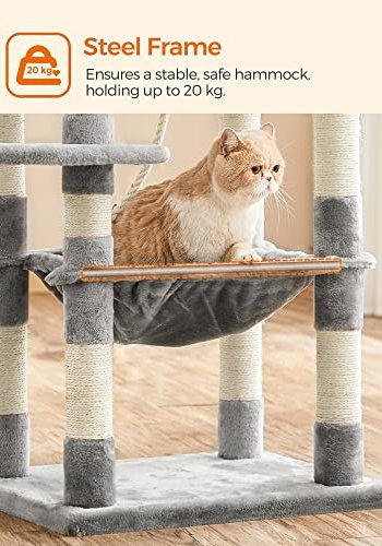 FEANDREA kradsetr, 5 niveauer, 2 platforme, 1 hule, 2 pomponer, 1 hngekje - lysegr plys