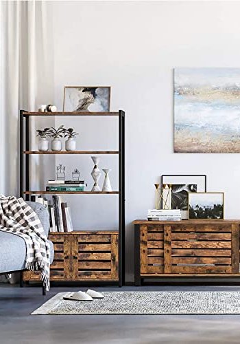 VASAGLE skab, m. 2 lamellger og 3 hylder - rustik brun spnplade og sort stl