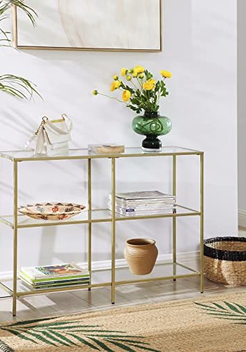 VASAGLE konsolbord, m. 2 hylder - hrdet glas og guld stl (100x30)