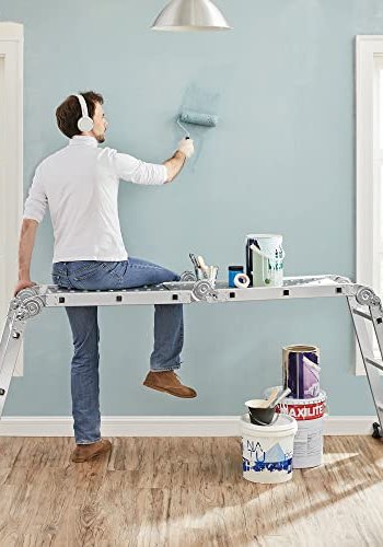 SONGMICS 3,5 m stige, multifunktionsstige, m. 2 metalplader, 12 trin, leddelt - slv aluminium