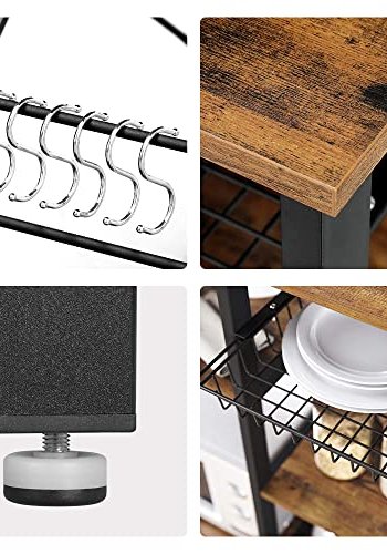 VASAGLE kkkenreol, m. 6 kroge, trdkurv og 5 hylder - rustik brun spnplade og sort stl