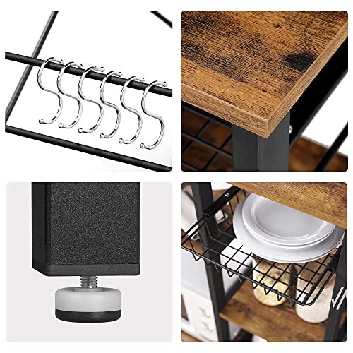 VASAGLE kkkenreol, m. 6 kroge, trdkurv og 5 hylder - rustik brun spnplade og sort stl