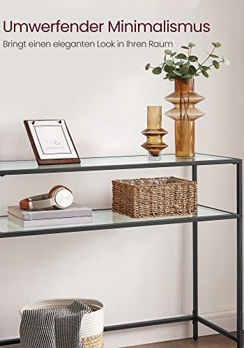 VASAGLE konsolbord, m. 1 hylde - hrdet glas og sort stl (100x35)