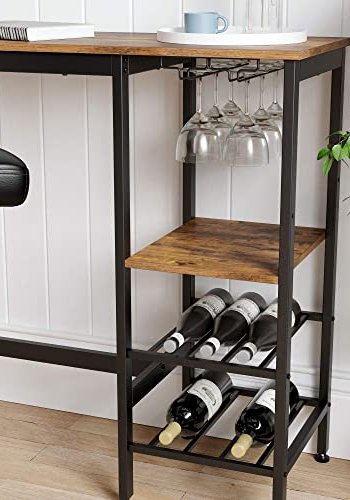 VASAGLE barbord, m. vinglasholder, flaskehylder, hylde - rustik brun spnplade og sort stl (110x40)