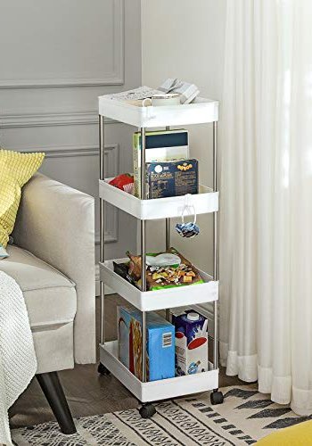 SONGMICS opbevaringsvogn, m. 4 hylder og hjul - hvid polypropylen og metal