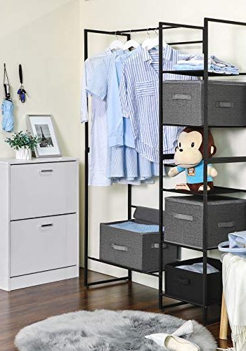 SONGMICS opbevaringsboks, foldbar, m. lg og hndtag - gr stof (st med 3)