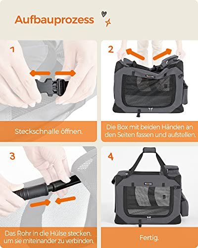 FEANDREA hundekasse, foldbar, m. hndtag - mesh, gr stof og metal