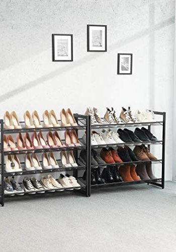 SONGMICS skohylde, stabelbar, 4 justerbare mesh-hylder flad eller vinklet - sort stl (st med 2)