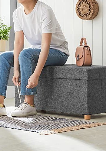 SONGMICS opbevaringsbnk, m. 1 lg, foldbar - mrkegr linned og natur tr (76x38)