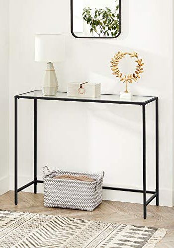 VASAGLE konsolbord, m. 1 hylde - hrdet glas og sort stl (100x35)