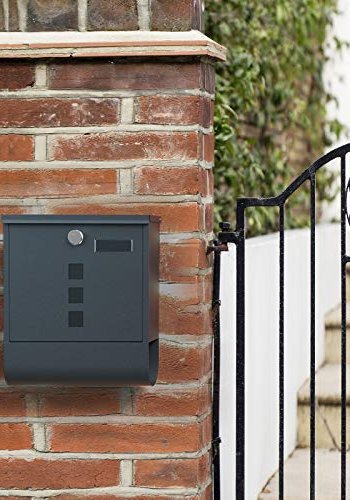 SONGMICS vgmonteret postkasse, lukket ls, m. avisholder, navneskilt - antracitgr stl