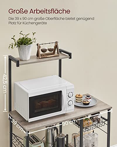 VASAGLE kkkenreol, m. 6 S-kroge, trdkurv og 6 hylder - greige spnplade og sort stl