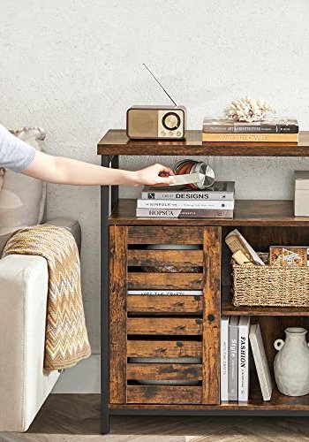 VASAGLE skab, m. 2 lamellger, 1 bent rum og 2 hylder - rustik brun spnplade og sort stl