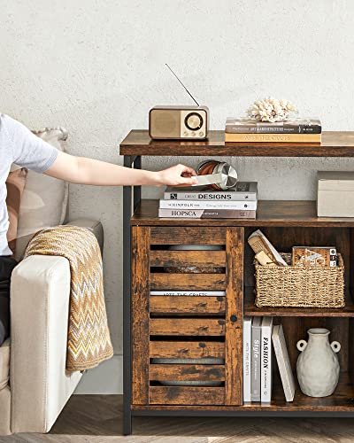 VASAGLE skab, m. 2 lamellger, 1 bent rum og 2 hylder - rustik brun spnplade og sort stl