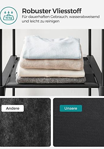 SONGMICS garderobeskab, sammenklappelig, m. 2 bjlestnger og 2 hylder - sort stof og metal