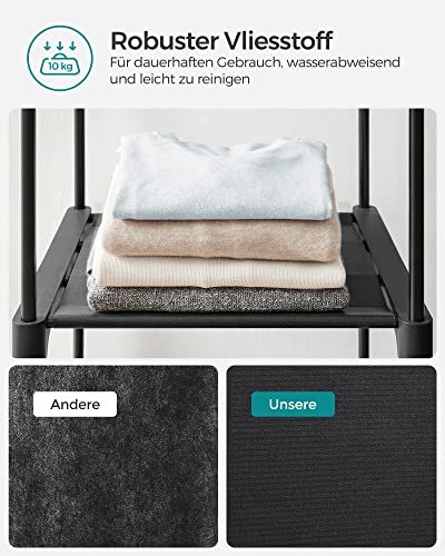 SONGMICS garderobeskab, sammenklappelig, m. 2 bjlestnger og 2 hylder - sort stof og metal