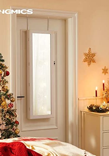 SONGMICS smykkeskab til vg, aflselig, m. spejl og forskellige rum - fljl og hvid MDF