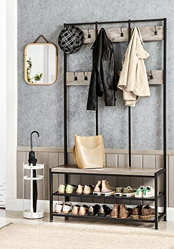 VASAGLE entréopstilling, m. 12 kroge, 3 hylder - greige spnplade og sort stl