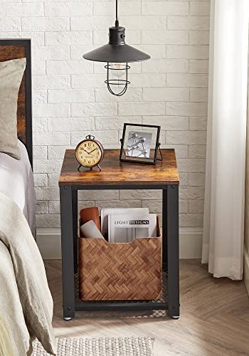 VASAGLE sidebord, m. 1 hylde, kvadratisk - rustik brun spnplade og sort stl (45x45)