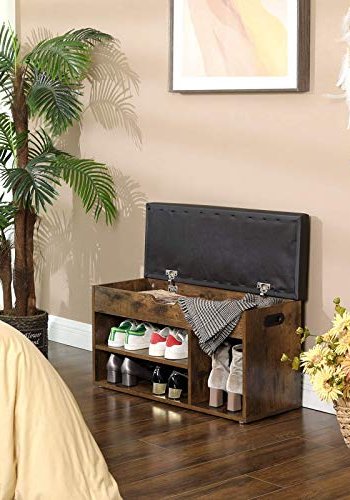 VASAGLE skoskab, m. hynde og 4 rum - sort stof og brun spnplade