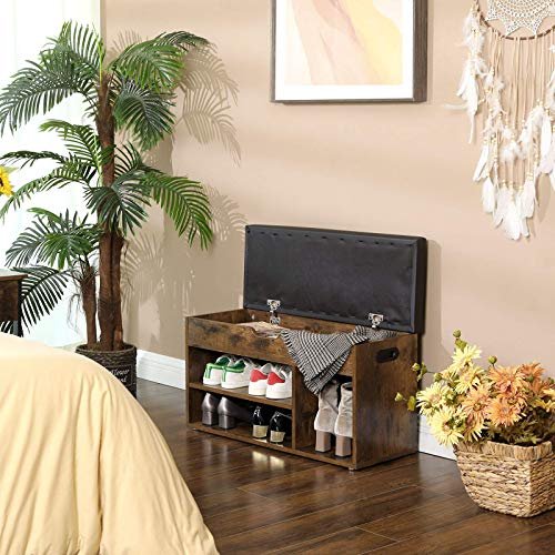 VASAGLE skoskab, m. hynde og 4 rum - sort stof og brun spnplade